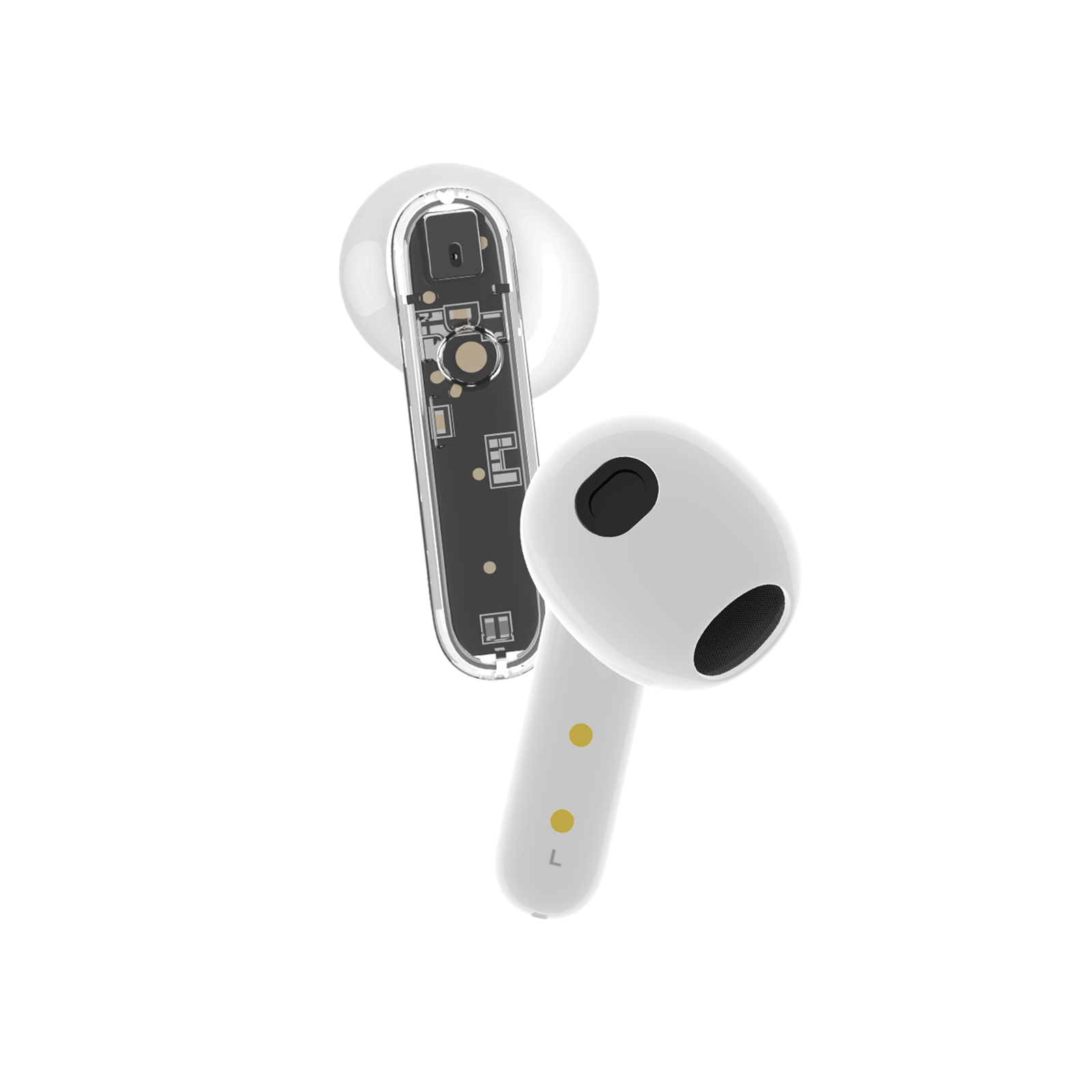 Clear - auriculares transparentes y blancos